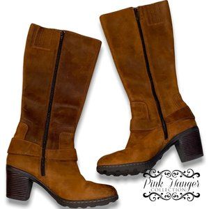 BOC brown leather upper tall Heel riding boots size 10 buckle detail